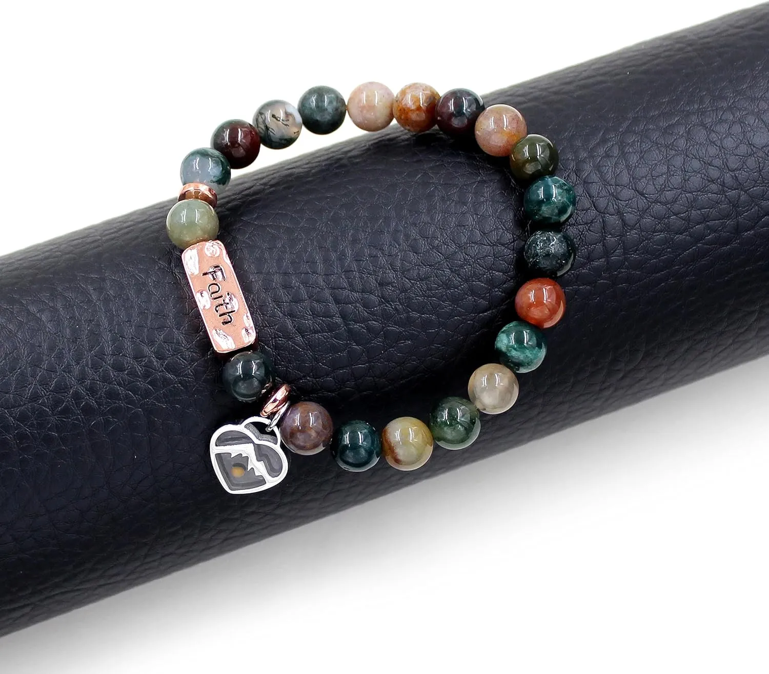 | Agate Faith Bracelet with Mustard Seed | Heart Pendant & Mountain Design | Beaded Religious Jewelry for Women & Men | Y4108