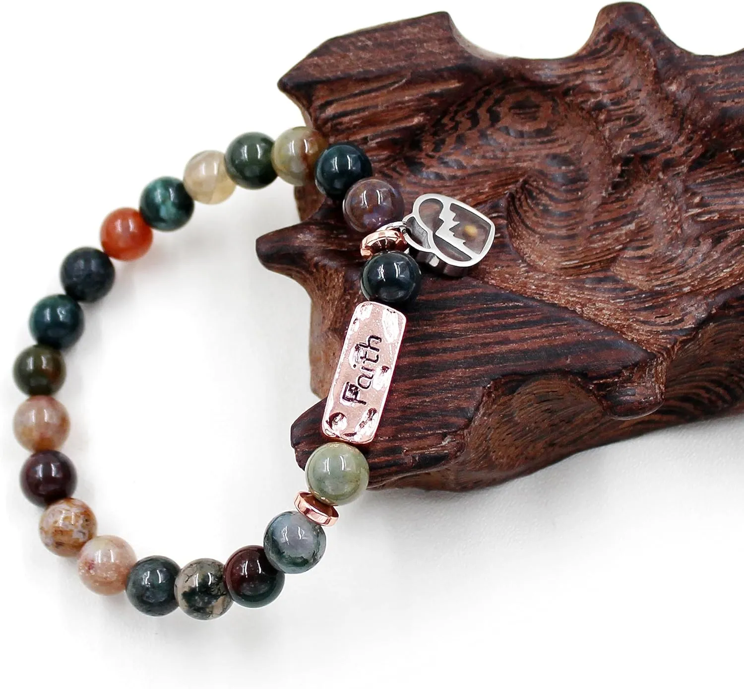 | Agate Faith Bracelet with Mustard Seed | Heart Pendant & Mountain Design | Beaded Religious Jewelry for Women & Men | Y4108