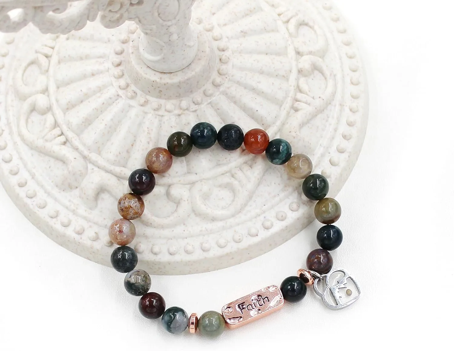 | Agate Faith Bracelet with Mustard Seed | Heart Pendant & Mountain Design | Beaded Religious Jewelry for Women & Men | Y4108