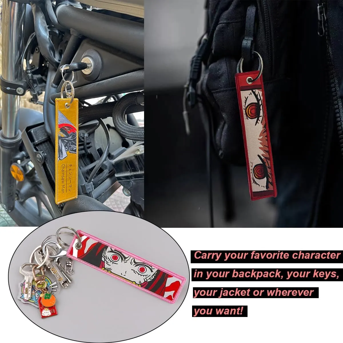 1 Pack Embroidered Anime Keychain Tag Jet Tag Key Chain with Key Ring - for Motorcycles,Car Anime Gifts