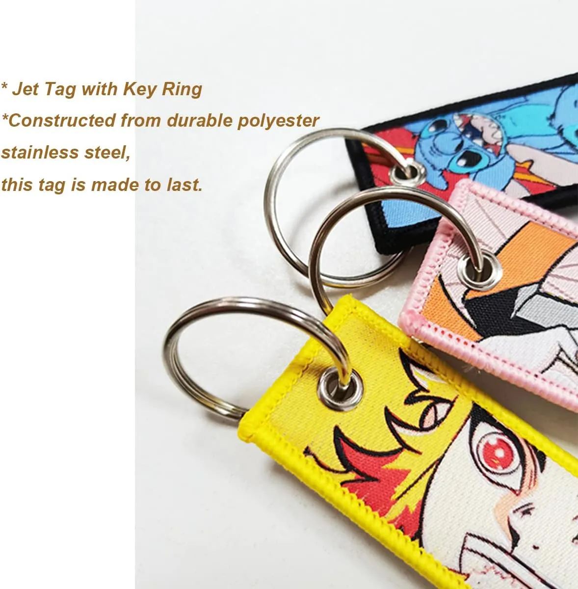 1 Pack Embroidered Anime Keychain Tag Jet Tag Key Chain with Key Ring - for Motorcycles,Car Anime Gifts