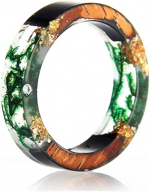 1 pc Resin Wooden Rings Vintage Clear Wood Handmade Dried Flower Epoxy Rings for Women Men Party Jewelry Gift