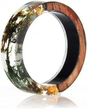 1 pc Resin Wooden Rings Vintage Clear Wood Handmade Dried Flower Epoxy Rings for Women Men Party Jewelry Gift