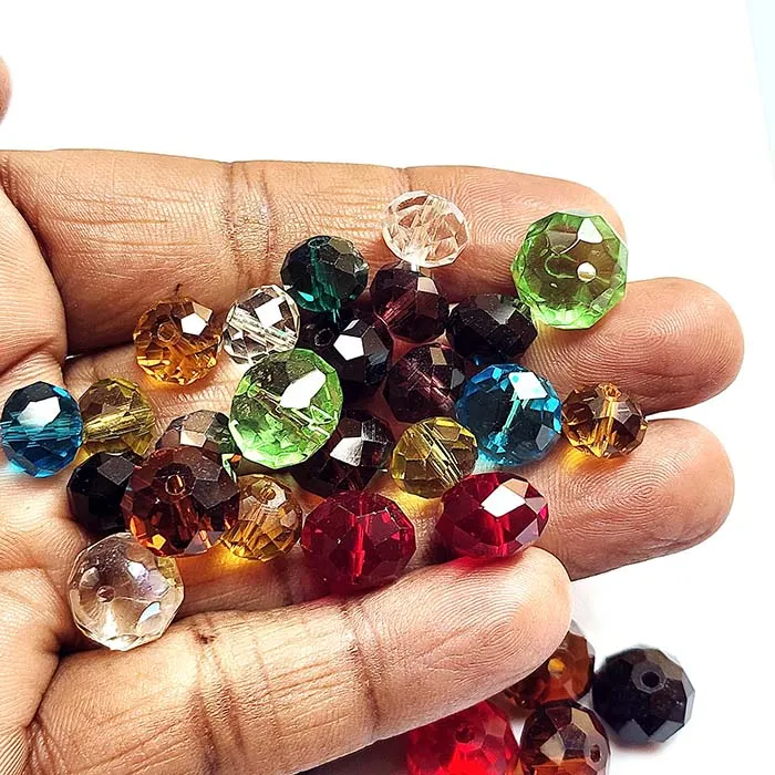 100 Pcs Pkg. Multi color shade, Rondelle Faceted Crystal Mix, glass beads, Size mostly in size about 10 and 12mm