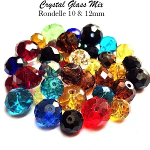 100 Pcs Pkg. Multi color shade, Rondelle Faceted Crystal Mix, glass beads, Size mostly in size about 10 and 12mm