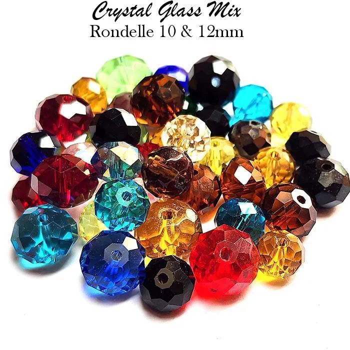 100 Pcs Pkg. Multi color shade, Rondelle Faceted Crystal Mix, glass beads, Size mostly in size about 10 and 12mm