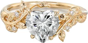 10K/14K/18K Solid Gold 1 Carat Heart Gemstone Vintage Engagement Ring for Women Nature Inspired Birthstone Leaf Vine Art Deco Wedding Promise Anniversary Rings for Her Wife Bridal Size 4~12
