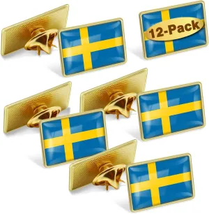 12/24/50/100Pcs Sweden Flag Lapel Pins Bulk - Metal Swedish Brooch Badge Souvenir for Men Women Clothes Bags Hats