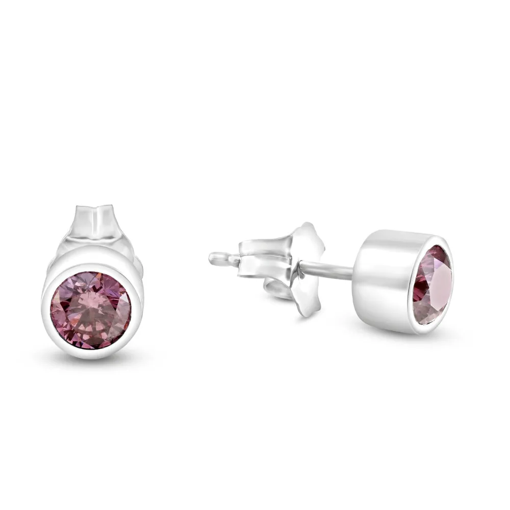 1/2Ct TW Pink Diamond Bezel Studs 14k White Gold