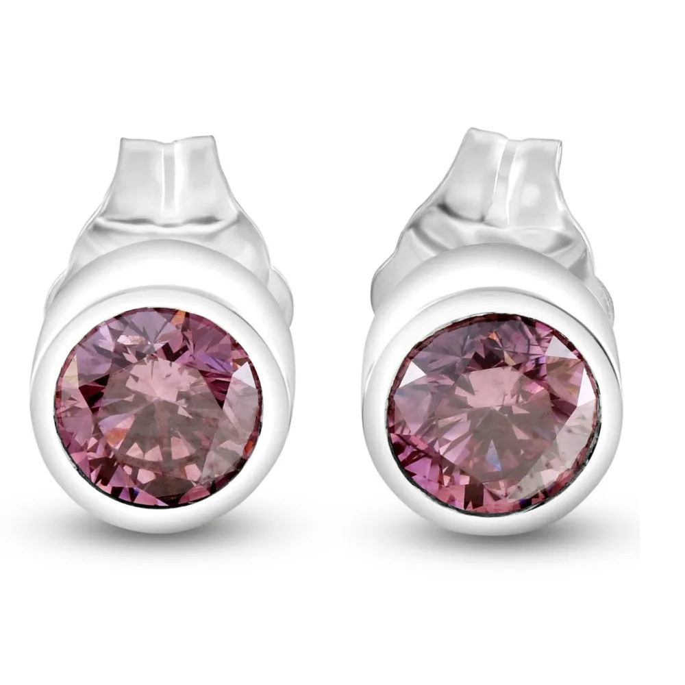 1/2Ct TW Pink Diamond Bezel Studs 14k White Gold