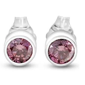 1/2Ct TW Pink Diamond Bezel Studs 14k White Gold