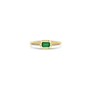 14k Emerald Cut Emerald Bezel Pavé Diamond Band Ring