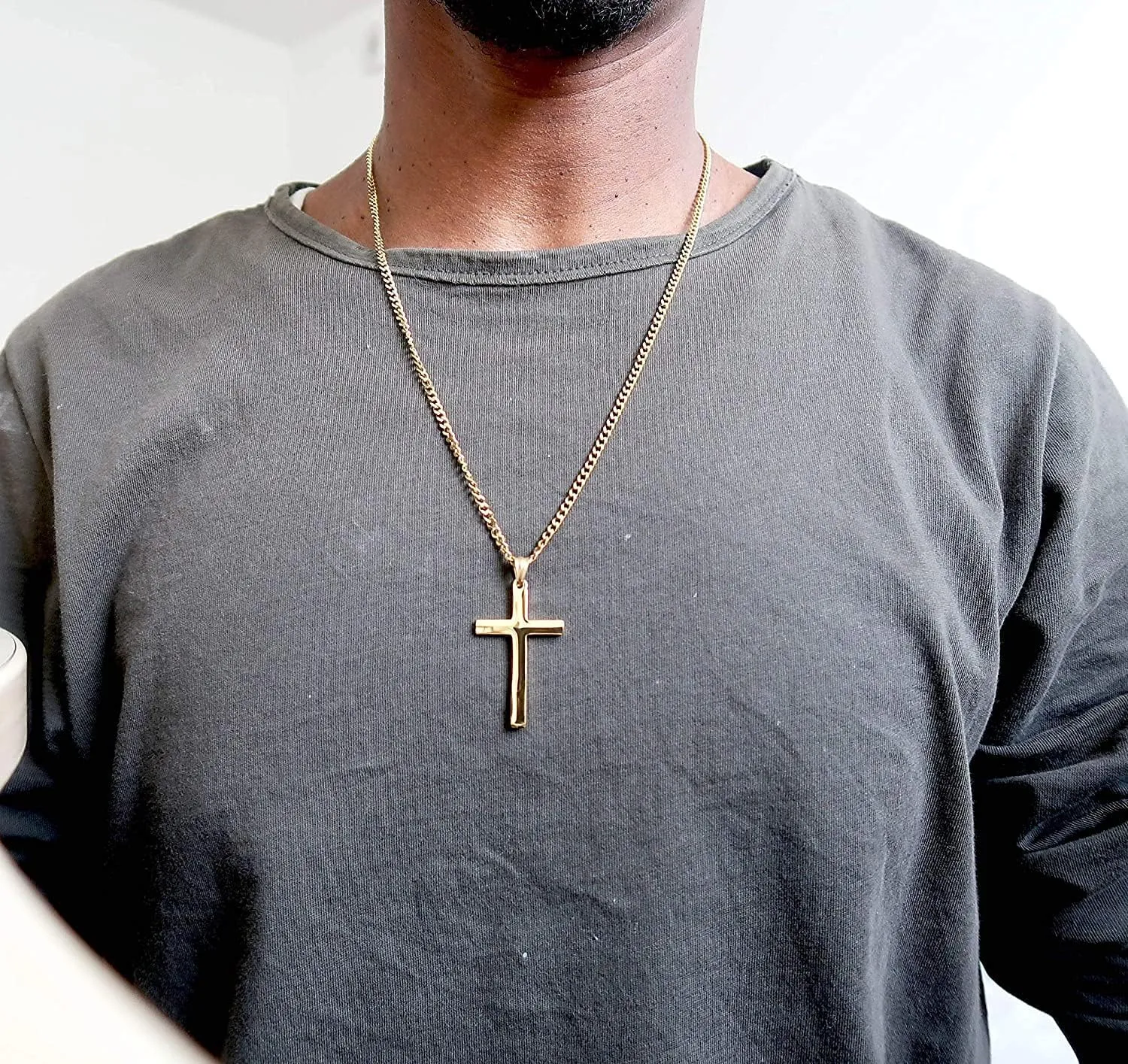14K Gold Chain Style Cross Pendant Necklace Solid Clasp for Men,Grandpa, Religious for Charms Miami Cuban Link Diamond Cut