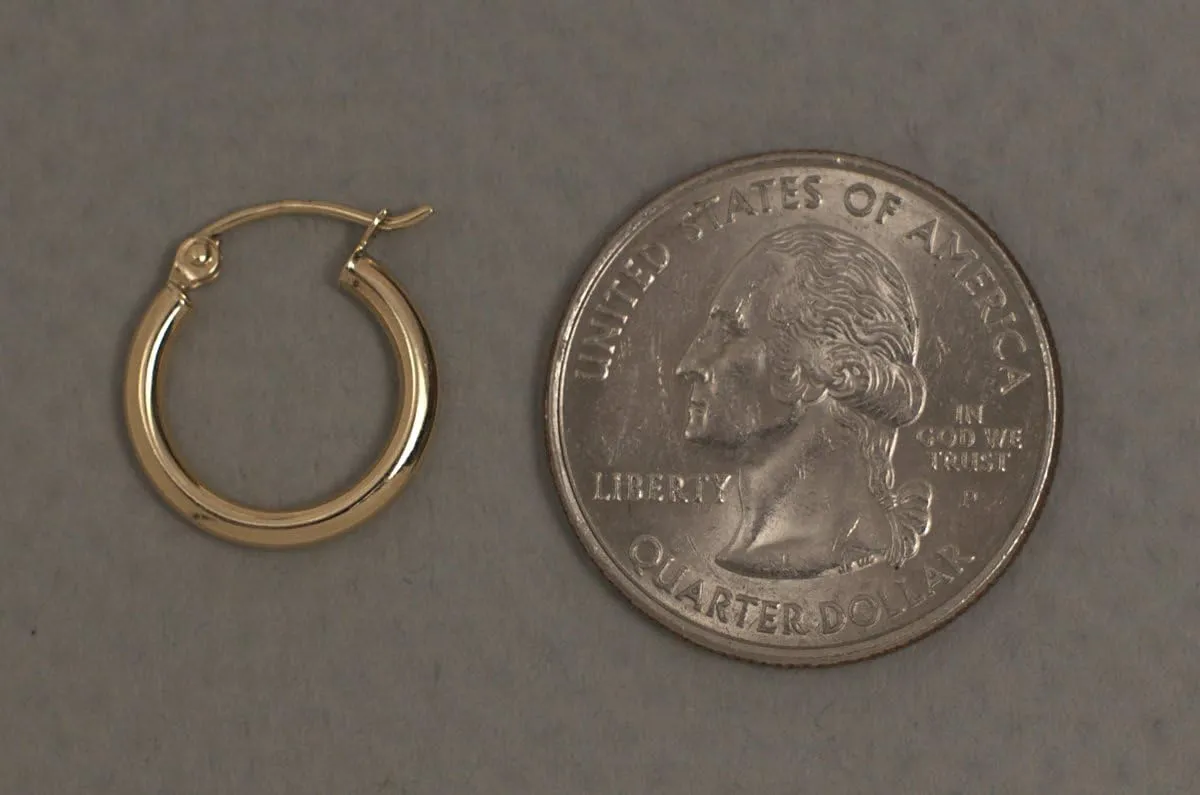 14K Gold Classic Real Hoop Earrings, (2mm Tube)