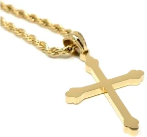 14K Gold Cross Necklace Pendant Charm with 3MM Rope Chain Gift for Men Women Baptism Religious Fashion Jewelry