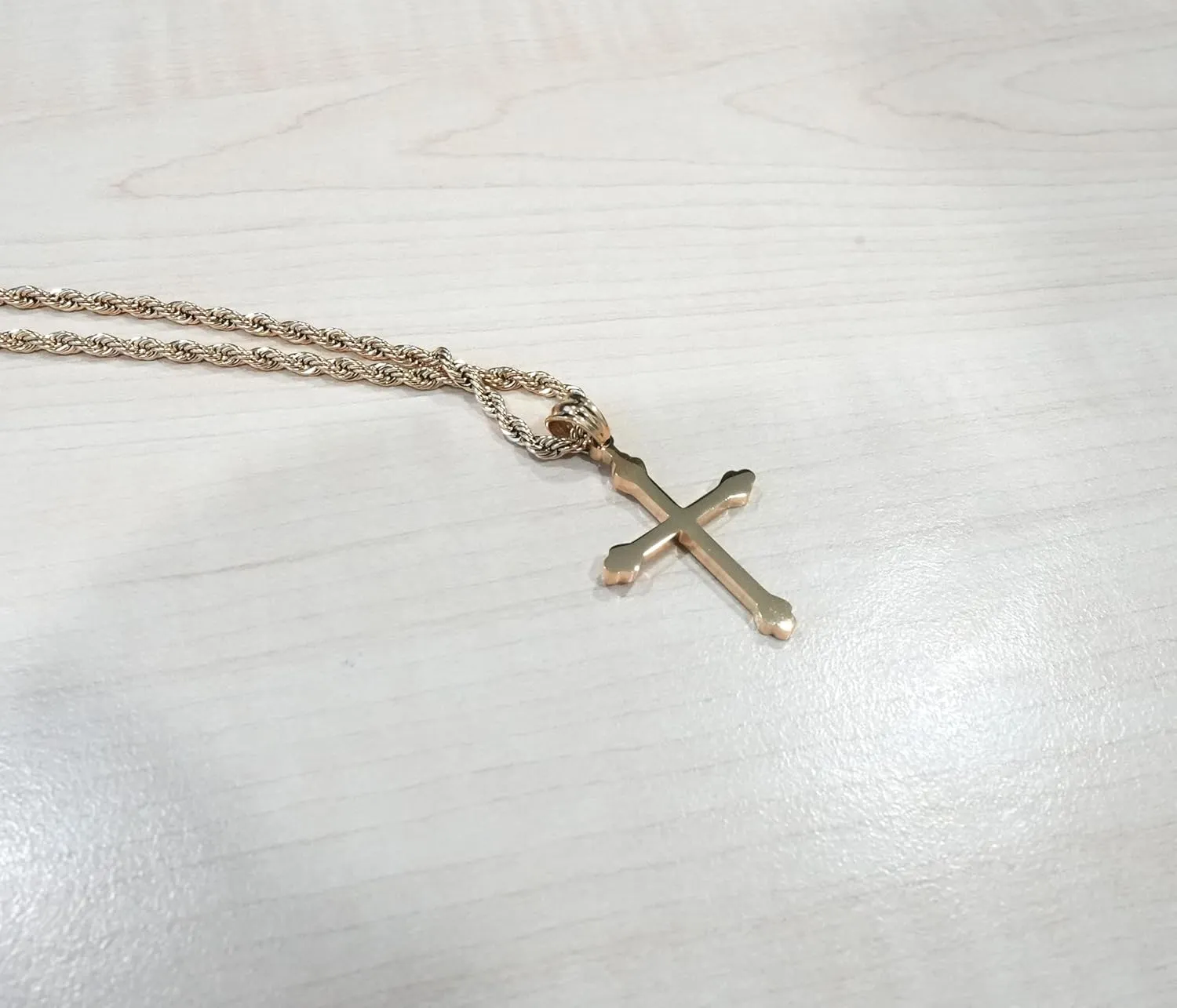 14K Gold Cross Necklace Pendant Charm with 3MM Rope Chain Gift for Men Women Baptism Religious Fashion Jewelry