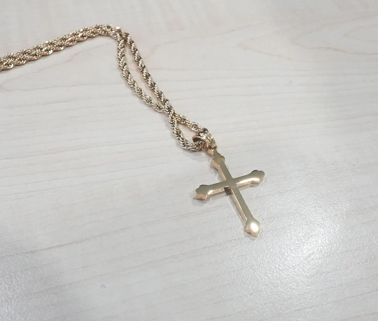 14K Gold Cross Necklace Pendant Charm with 3MM Rope Chain Gift for Men Women Baptism Religious Fashion Jewelry