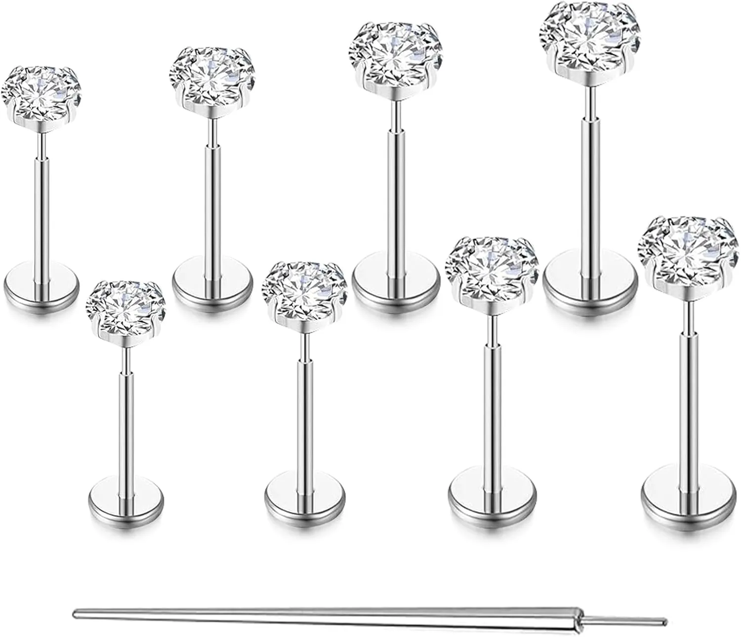 14K Gold Filled Threadless Nose Studs CZ Nose Rings for Women Men 316L Surgical Steel Labret Studs Lip Rings Push in Flat Back Stud Earrings CZ Nose Nostril Tragus Helix Piercing Jewelry 20G