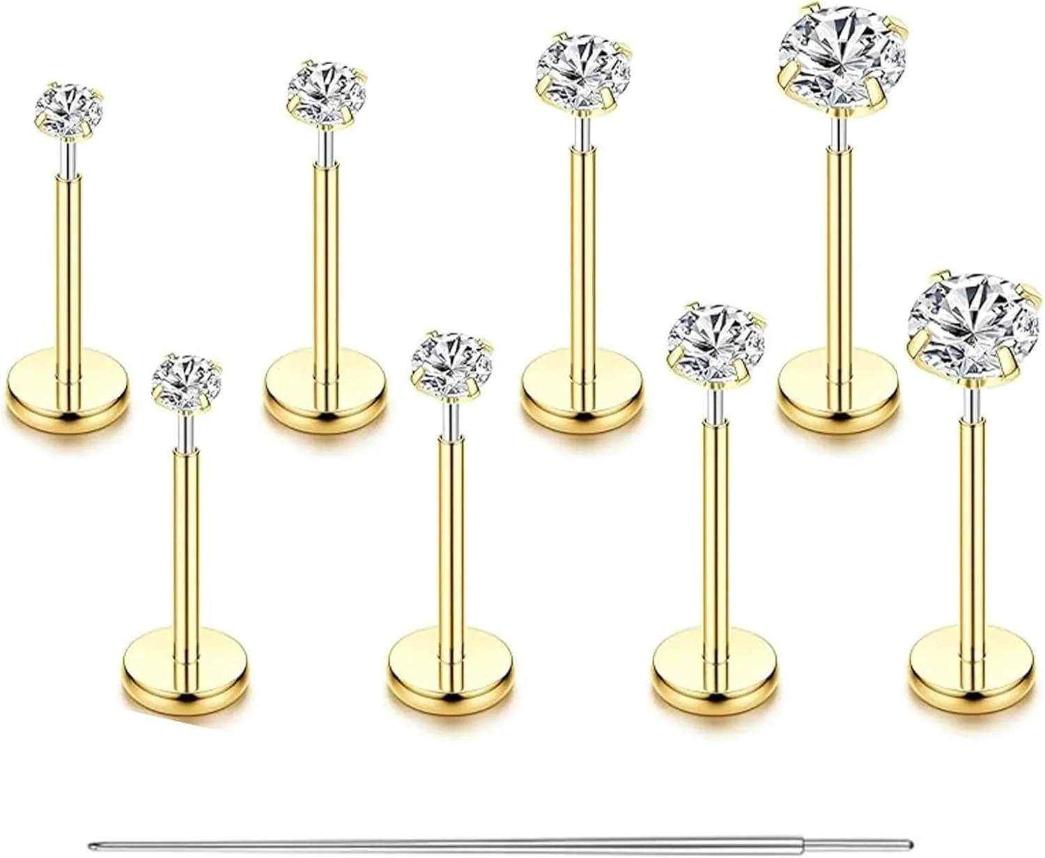 14K Gold Filled Threadless Nose Studs CZ Nose Rings for Women Men 316L Surgical Steel Labret Studs Lip Rings Push in Flat Back Stud Earrings CZ Nose Nostril Tragus Helix Piercing Jewelry 20G