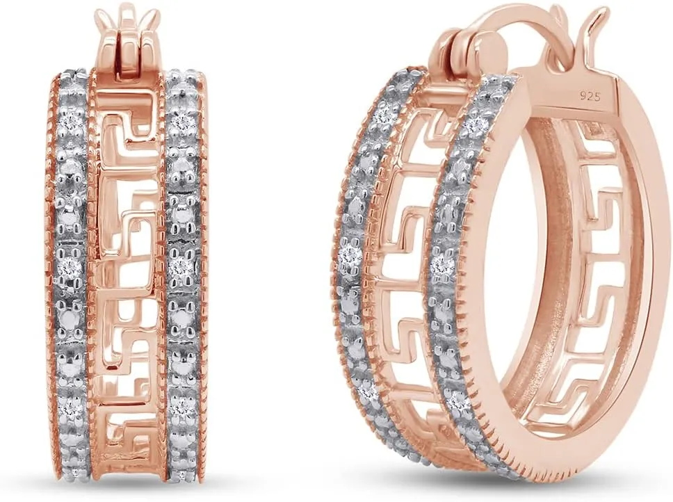 14K Gold Plated 925 Sterling Silver White Natural Diamond Hoop Earrings (1/20 Cttw, I-J Color, I2-I3 Clarity)
