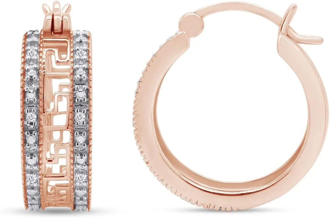 14K Gold Plated 925 Sterling Silver White Natural Diamond Hoop Earrings (1/20 Cttw, I-J Color, I2-I3 Clarity)