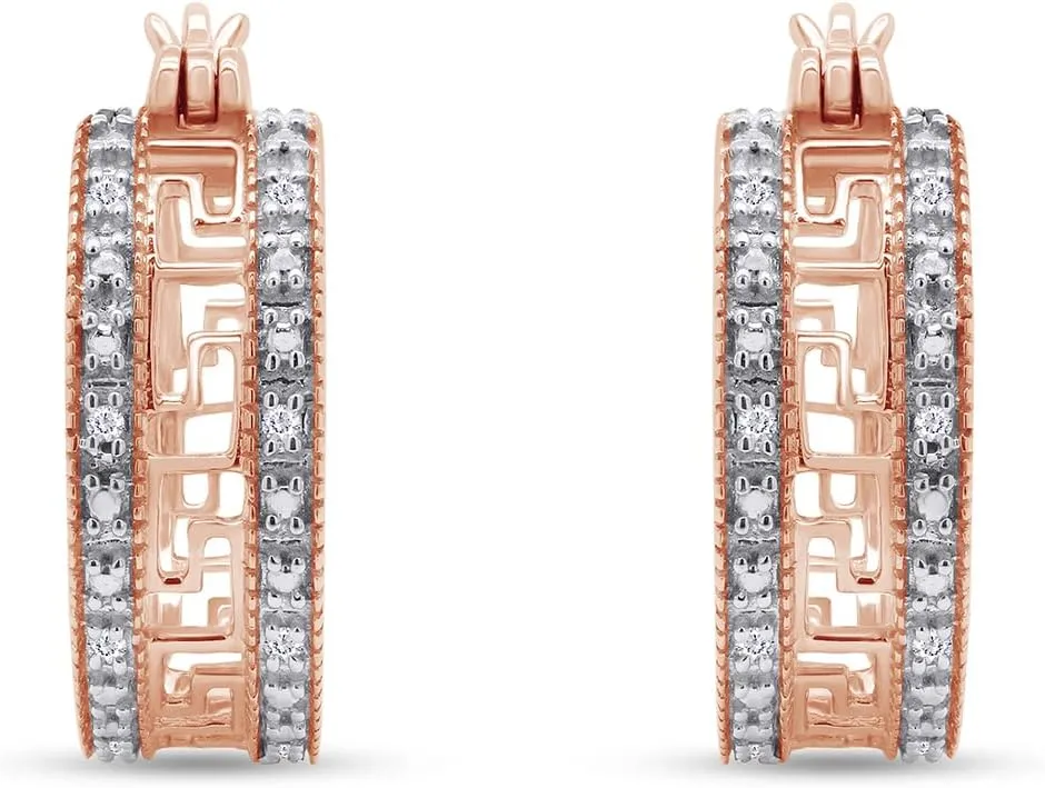 14K Gold Plated 925 Sterling Silver White Natural Diamond Hoop Earrings (1/20 Cttw, I-J Color, I2-I3 Clarity)
