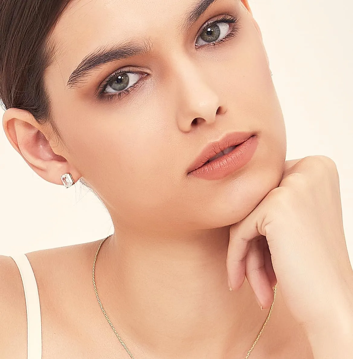 14K Gold Plated Stud Earrings 925 Sterling Silver Post Earrings Emerald Cut Cubic Zirconia Stud Earrings Small Cute for Women