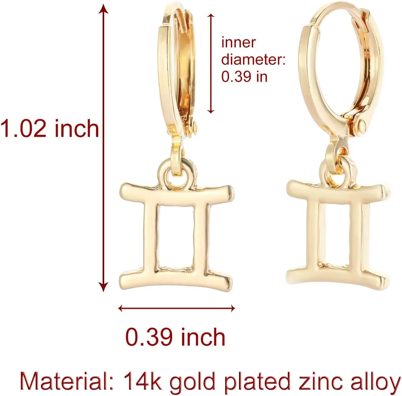 14k Gold Plated Zodiac Sign Drop Hoop Earrings for Women Birthday Gift