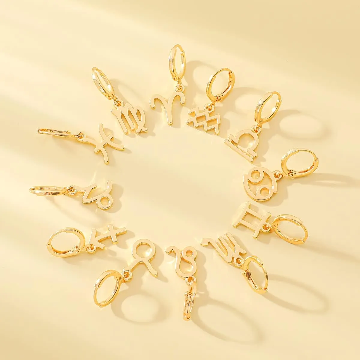 14k Gold Plated Zodiac Sign Drop Hoop Earrings for Women Birthday Gift