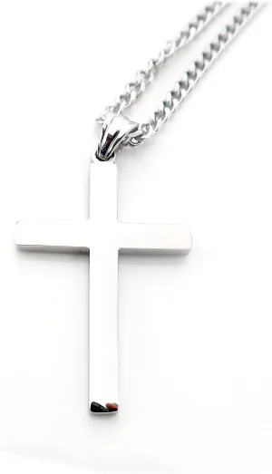 14K Mens Women Sterling Silver Traditional Cross Pendant 3mm Italian Cuban Chain Necklace for men women Fashion Jewelry,Wear Alone or with Pendant