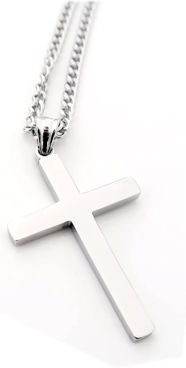 14K Mens Women Sterling Silver Traditional Cross Pendant 3mm Italian Cuban Chain Necklace for men women Fashion Jewelry,Wear Alone or with Pendant