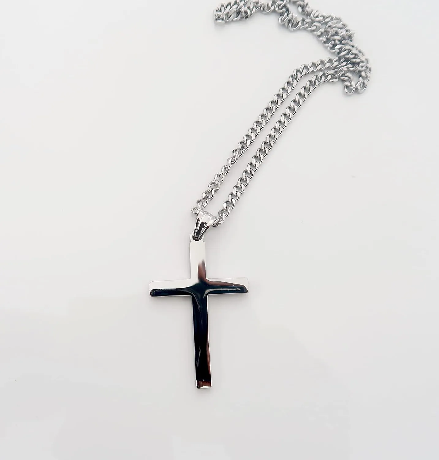 14K Mens Women Sterling Silver Traditional Cross Pendant 3mm Italian Cuban Chain Necklace for men women Fashion Jewelry,Wear Alone or with Pendant