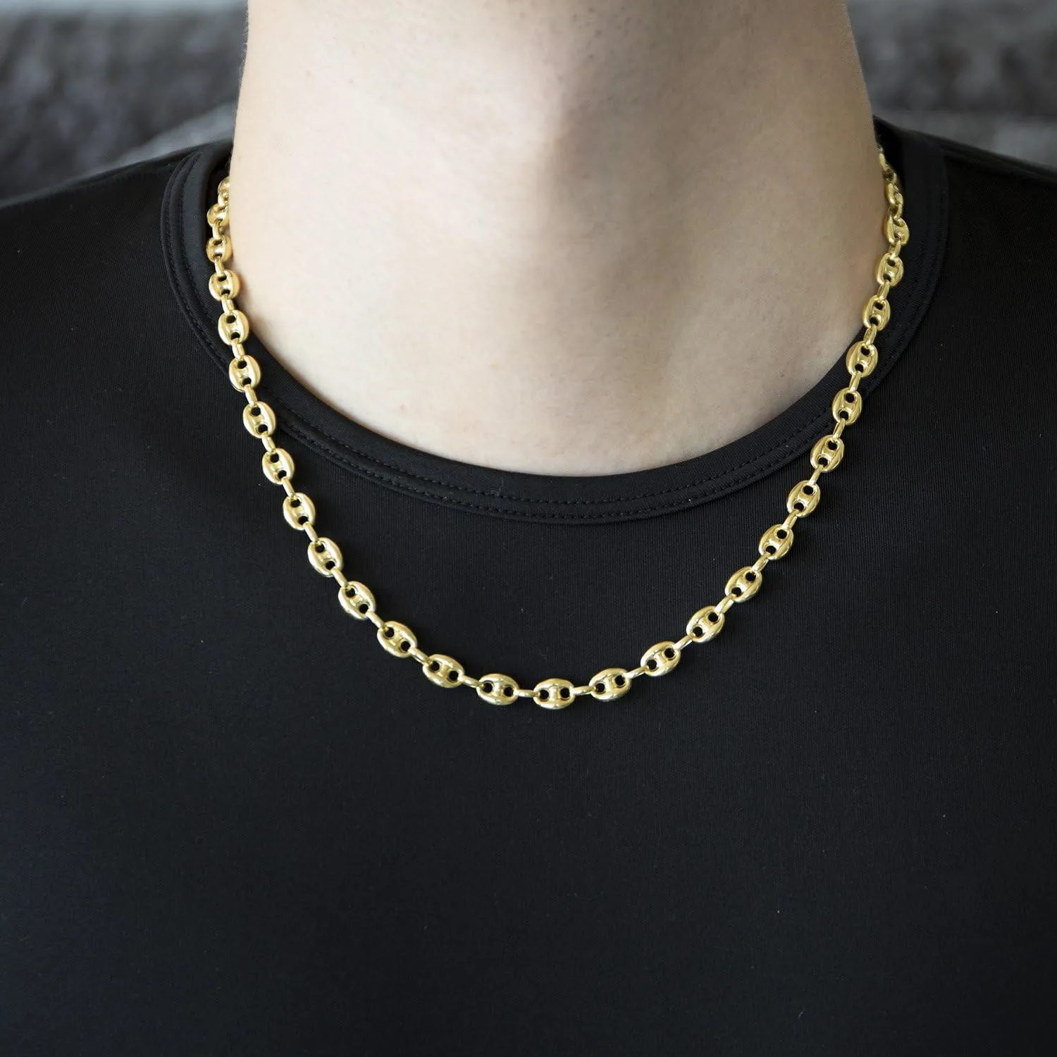 14k REAL Yellow Gold 4.7mm Shiny Puffed SOLID Mariner Chain Necklace or Mens Bracelet Bangle or Foot Anklet for Pendants and Charms with Lobster-Claw Clasp (6" 7" or 10 inch)