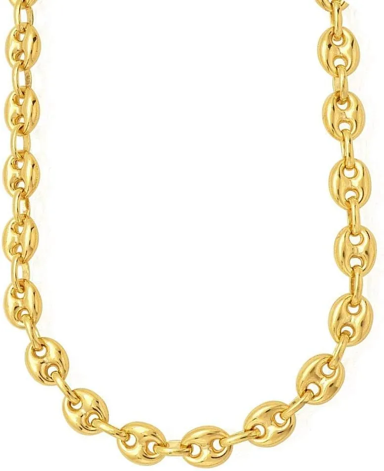 14k REAL Yellow Gold 4.7mm Shiny Puffed SOLID Mariner Chain Necklace or Mens Bracelet Bangle or Foot Anklet for Pendants and Charms with Lobster-Claw Clasp (6" 7" or 10 inch)