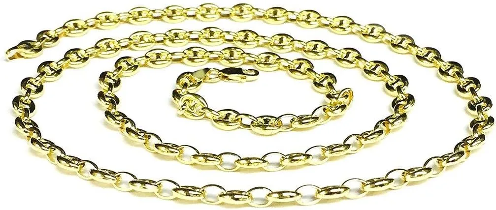14k REAL Yellow Gold 4.7mm Shiny Puffed SOLID Mariner Chain Necklace or Mens Bracelet Bangle or Foot Anklet for Pendants and Charms with Lobster-Claw Clasp (6" 7" or 10 inch)