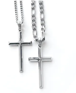 14K White Gold FIGARO Chain CUBAN LINK Style Cross Pendant Necklace Solid plated Clasp for Men, Husband Father Miami Cuban Link Diamond Cut Religious Beveled Edge