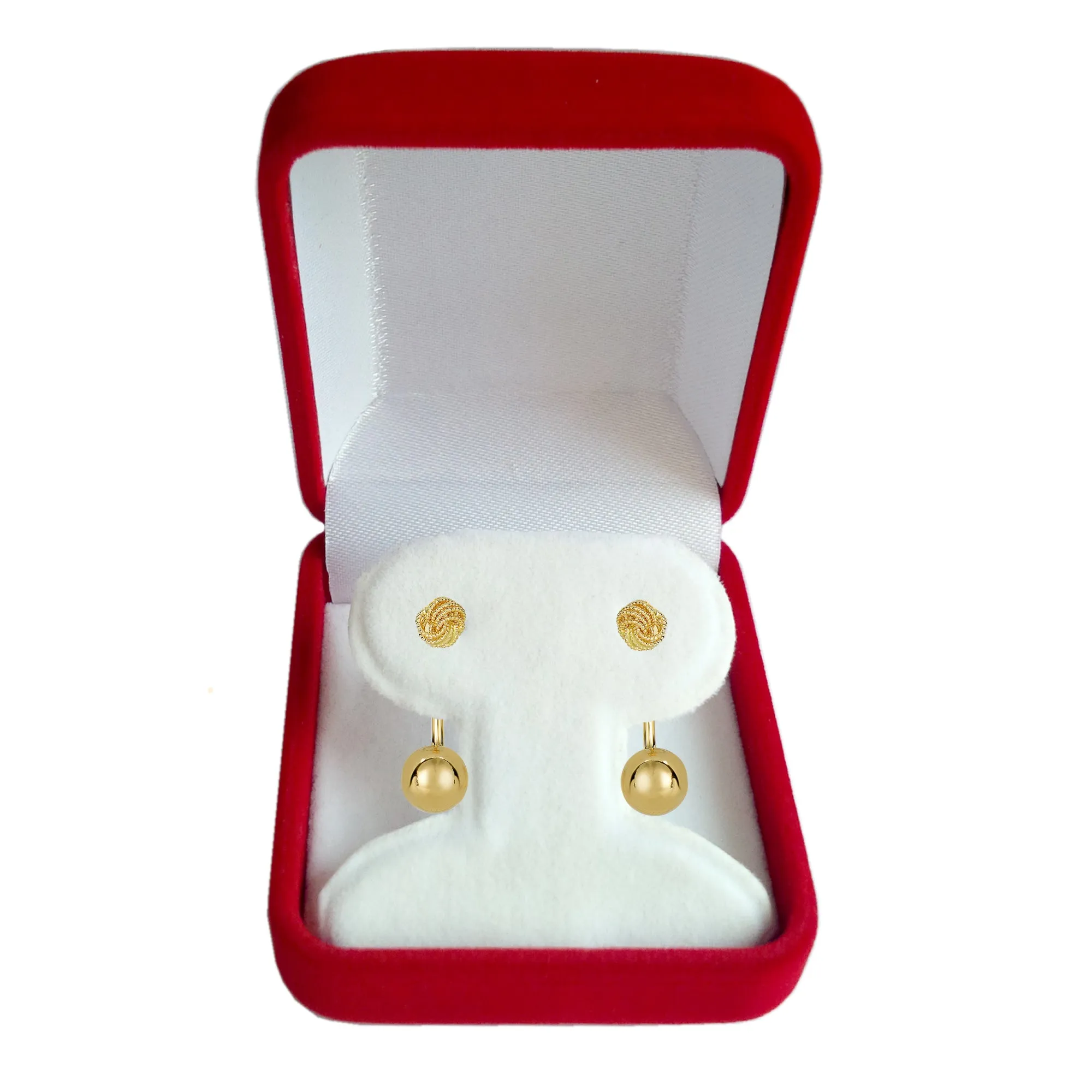 14k Yellow Gold Ball And Love Knot Belly Ring Climber Style Earrings, 8mm