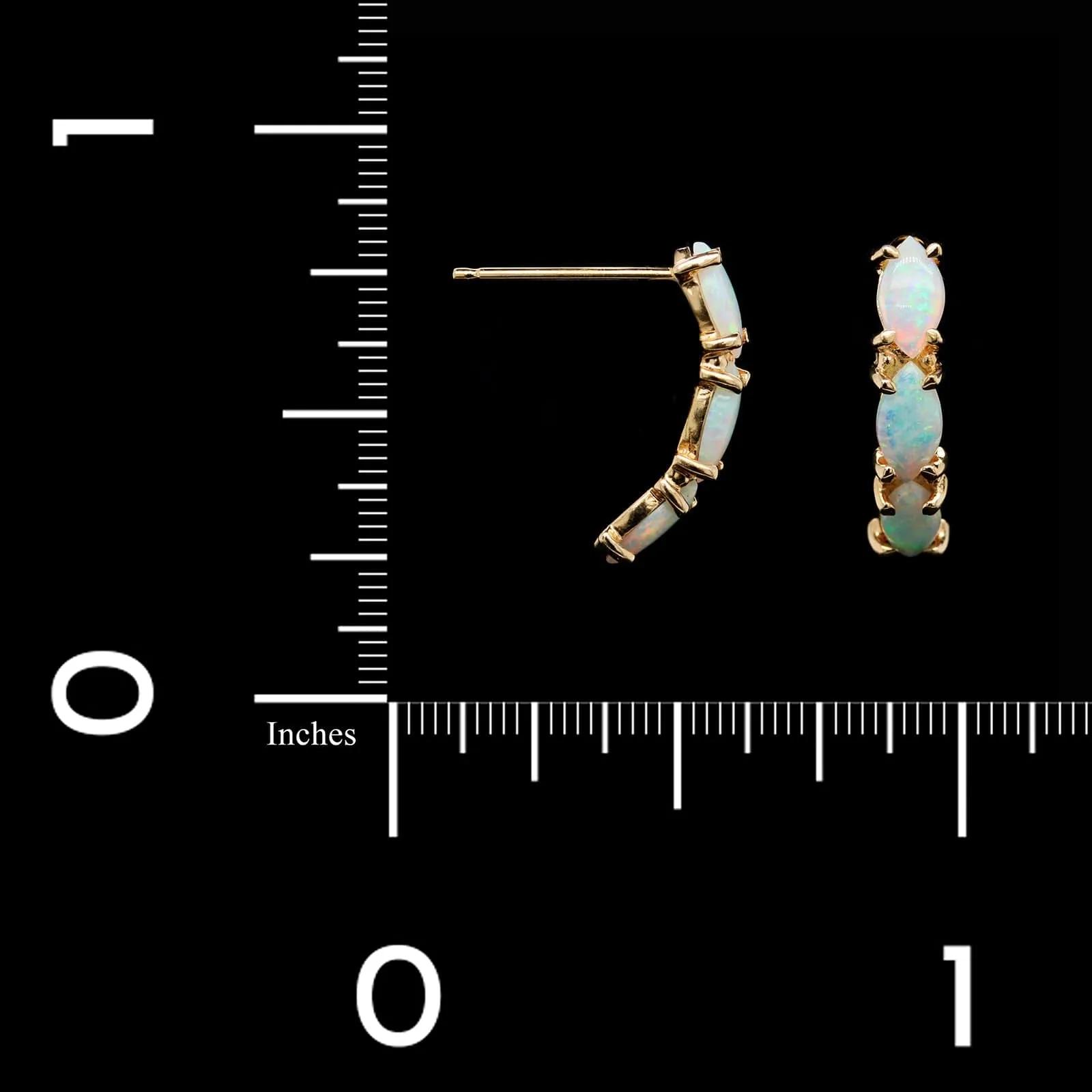 14K Yellow Gold Estate Opal Hoop Earrings