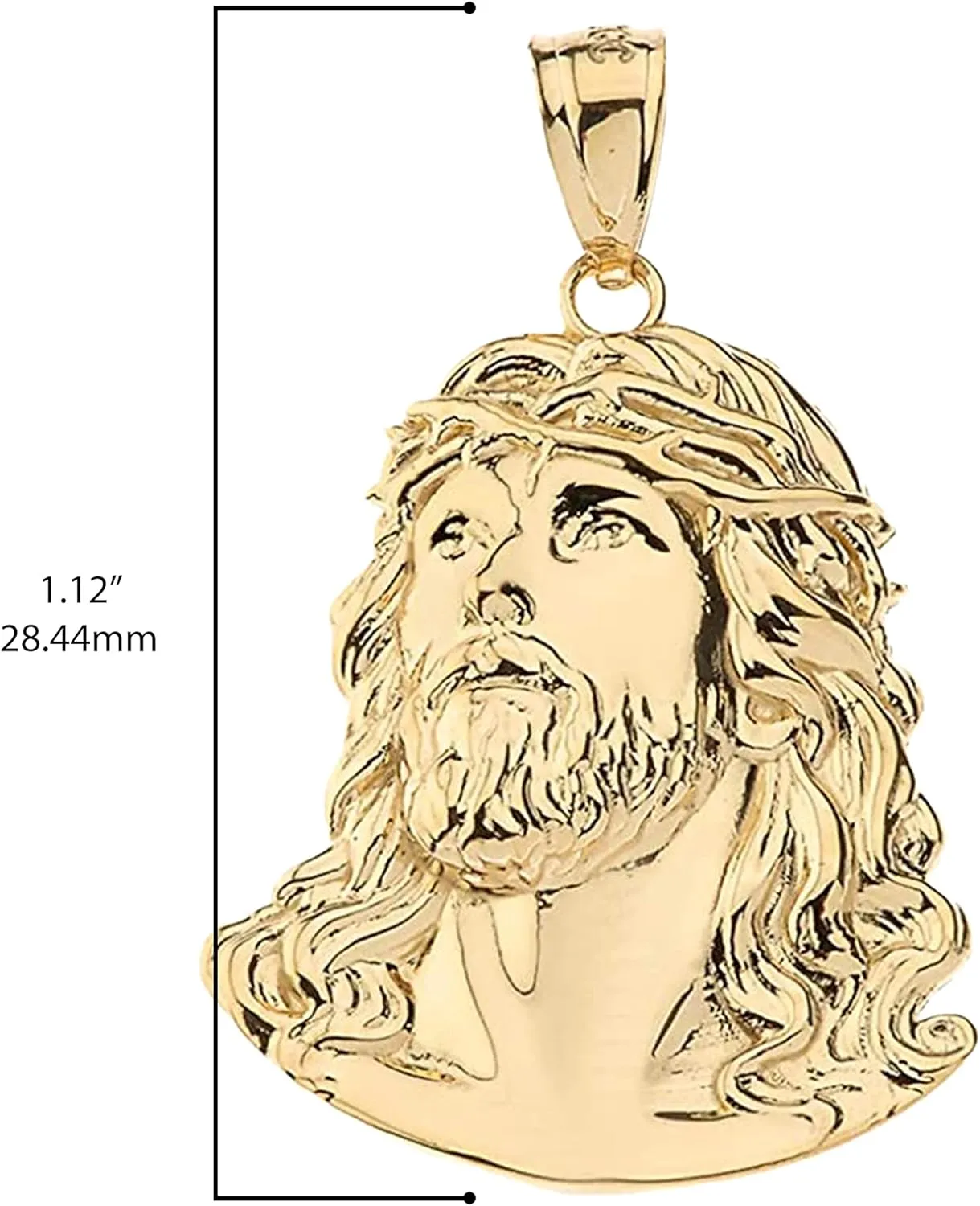 14K Yellow Gold Jesus Face Pendant Charm Necklace - Choice of Size and Chain Length