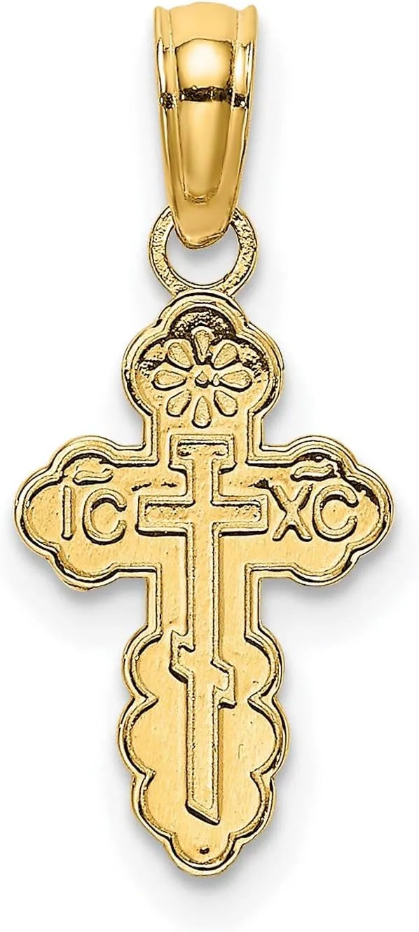 14k Yellow Gold Orthodox Cross for Women, Miniature 8x8mm Size Cross Pendant with IC XC Inscription, Greek Orthodox Crucifix Necklace Women, Russian and Eastern Religious Jewelry