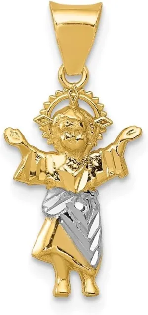 14K Yellow Gold with Rhodium Plated Polished Jesus Pendant