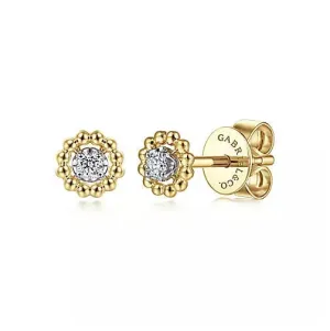 14K Yellow-White Gold Round Bujukan Diamond Stud Earrings