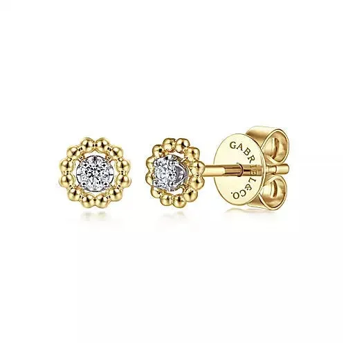 14K Yellow-White Gold Round Bujukan Diamond Stud Earrings