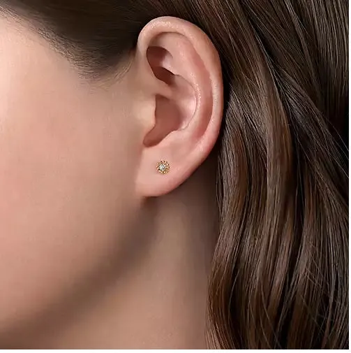 14K Yellow-White Gold Round Bujukan Diamond Stud Earrings