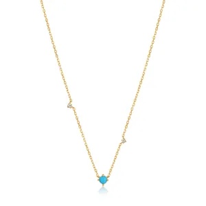 14kt Gold Turquoise and White Sapphire Necklace