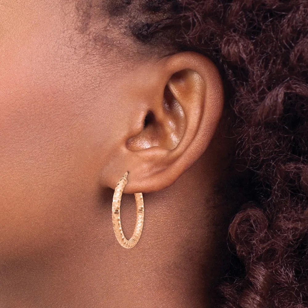 14KT Rose Gold 20X3MM Diamond-cut Hoop Earrings