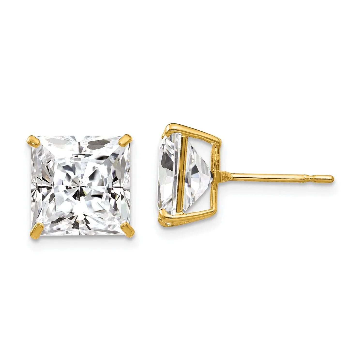 14KT Yellow Gold 10MM Square Cubic Zirconia Stud Earrings