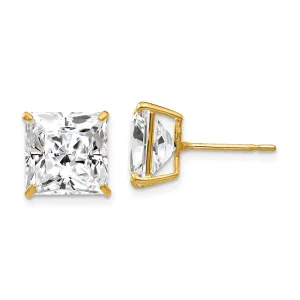 14KT Yellow Gold 10MM Square Cubic Zirconia Stud Earrings