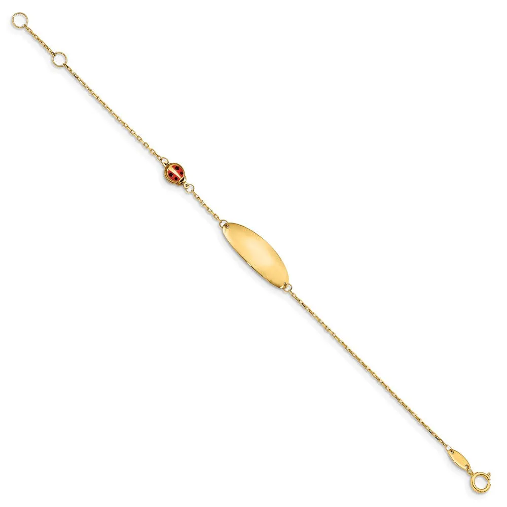 14KT Yellow Gold 5.5-inch Enamel Ladybag ID Bracelet w/.5-inch Extender