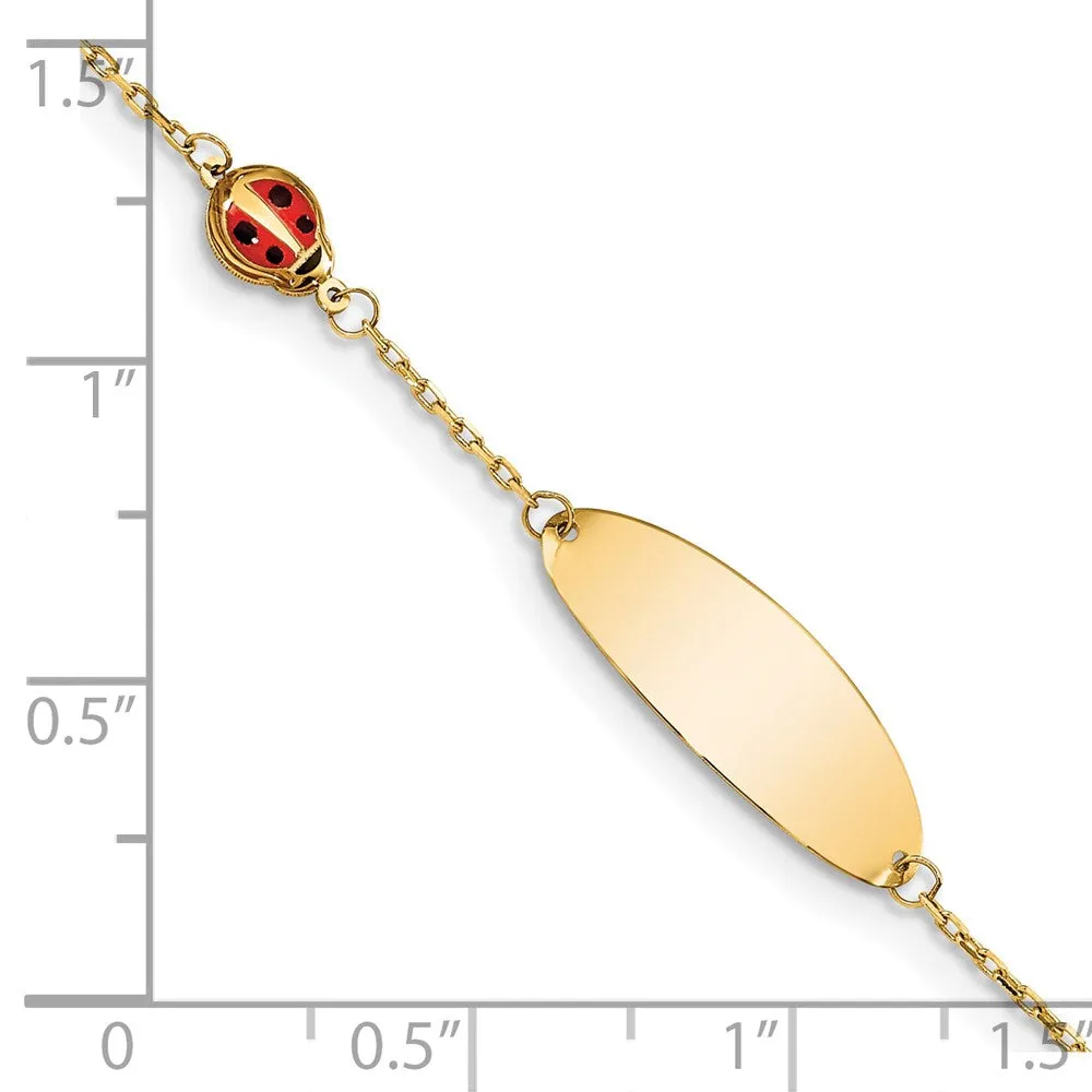 14KT Yellow Gold 5.5-inch Enamel Ladybag ID Bracelet w/.5-inch Extender